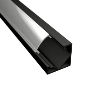 LD201B Fekete - Sarokba illeszthető alumínium profil - LED szalaghoz - Opál búrával