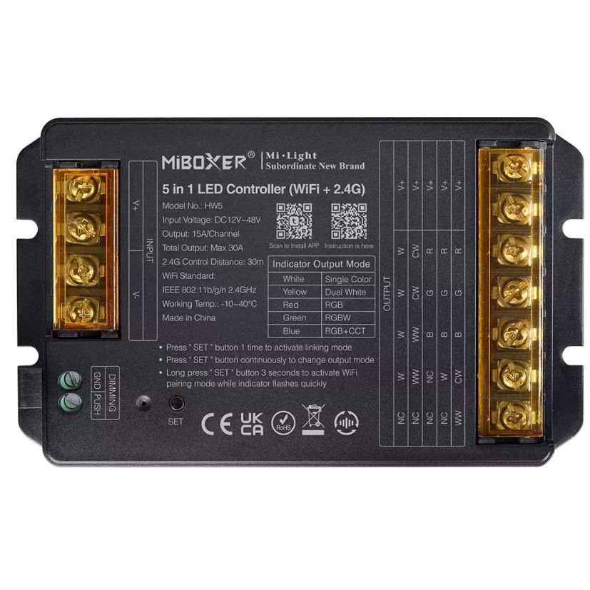 HW5 - MiBoxer - 12-48V - 5 az 1-ben - Csoport (zóna) vezérlő - CCT, RGB, RGB+W és RGB+CCT - WiFi