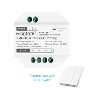 PUSH1-3 - MiBoxer - Fali fényerő szabályzó (3 Zónás) vezérlő - Nyomókapcsoló panel (RGB+CCT)