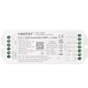 PW5 - MiBoxer - 5 az 1-ben - Csoport (zóna) WiFi vezérlő - Egyszínű, CCT, RGB, RGB+W és RGB+CCT